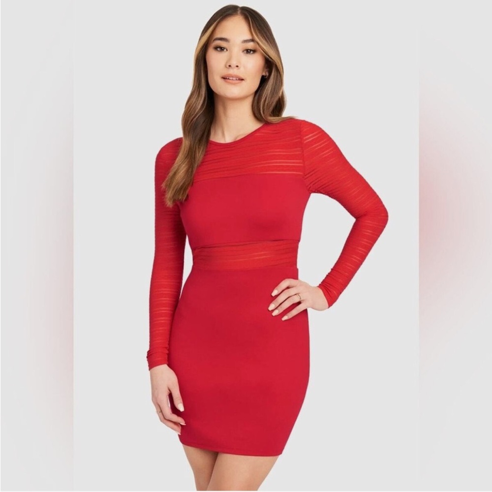 NWT Bebe Striped Mesh Mini Bodycon Dress Medium